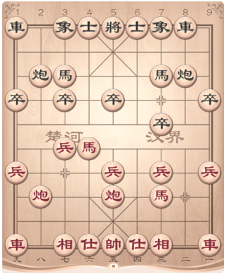 象棋中炮对屏风马经典盘面，重点标注红方七路兵和黑方左翼的防守阵型